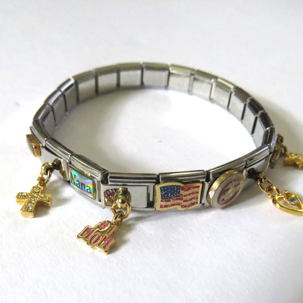 American Flag, US Marine Corps, Cross, #1 Mom, Jesus Charms JJ Kent Bracelet